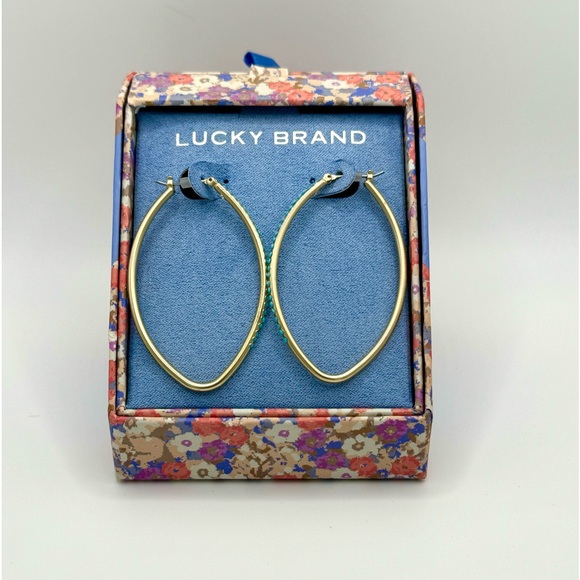 LUCKY BRAND Turquoise Gold Tone Hoop Earrings - Picture 4 of 6